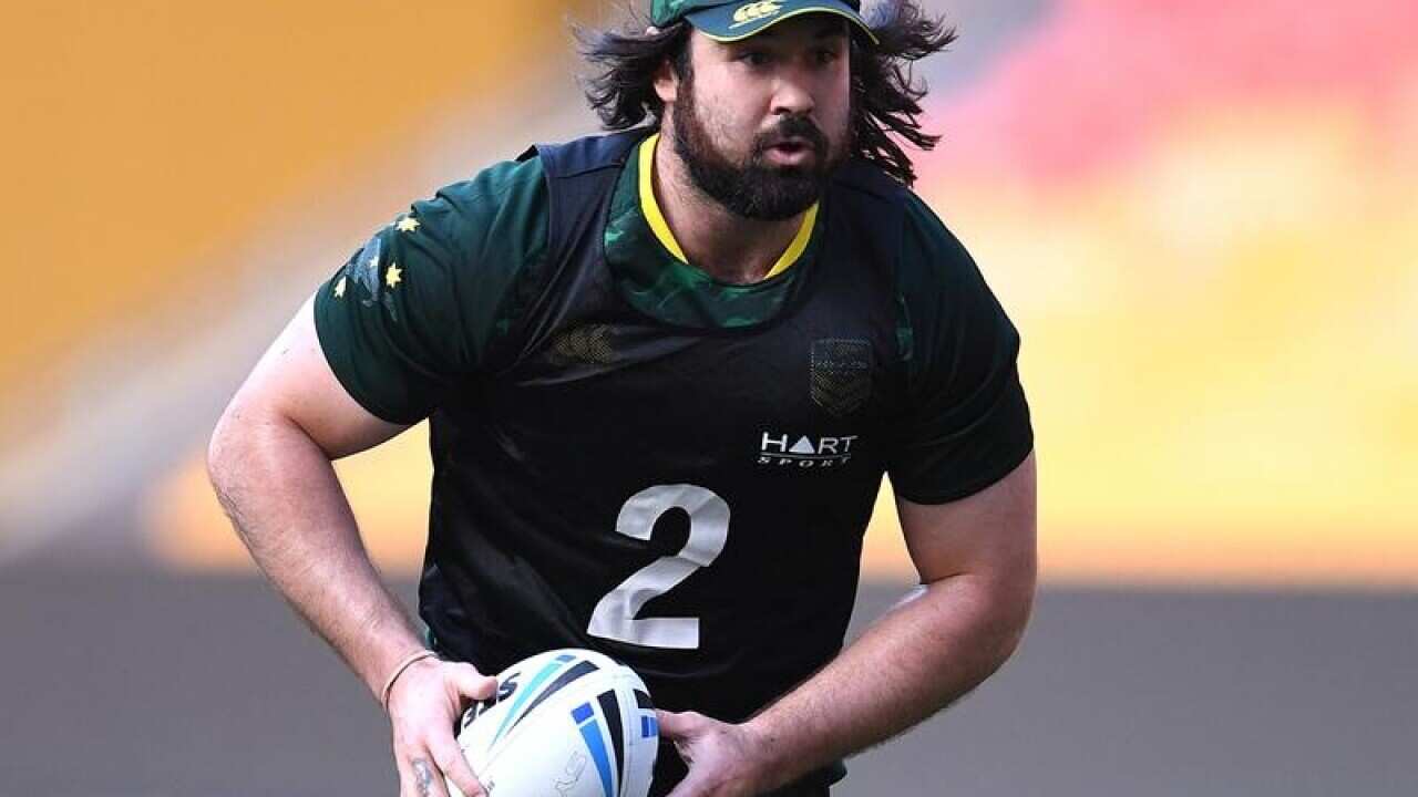 Australian Kangaroos player Aaron Woods trains
