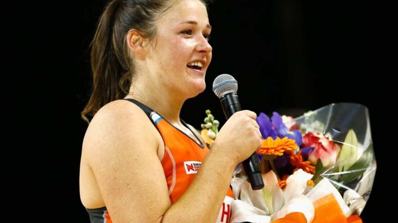 Susan Pettitt of the Giants speaks following the Round 14.