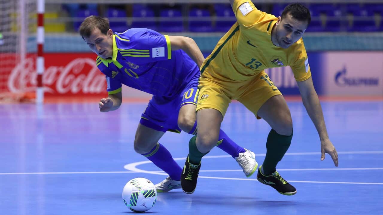 Shervin Adeli plays for Australia against Ukraine at the 2016 FIFA Futsal World Cup in Colombia.