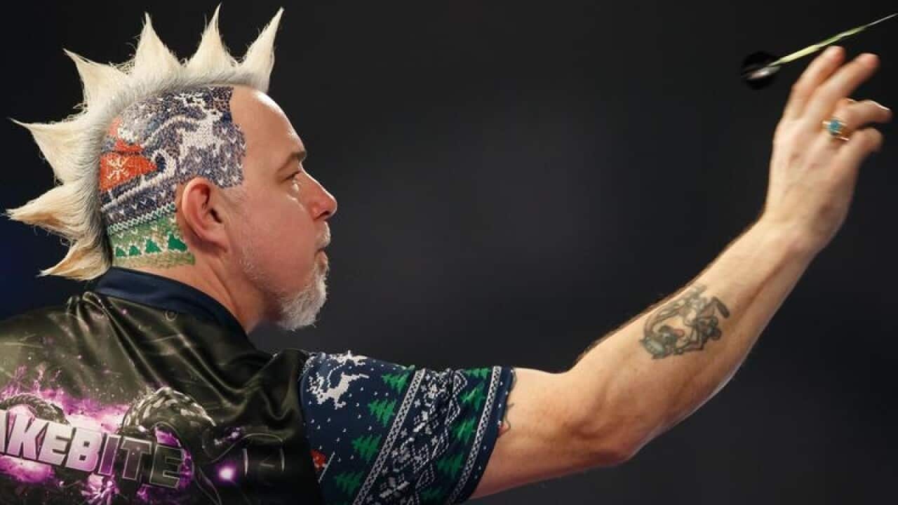 Peter Wright during his match against Diogo Portela
