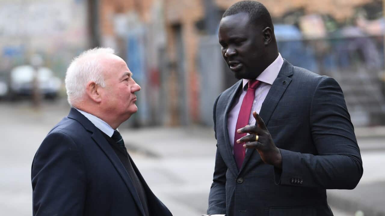 City of Melton Mayor Bob Turner (left) and South Sudanese community leader Maker Mayek