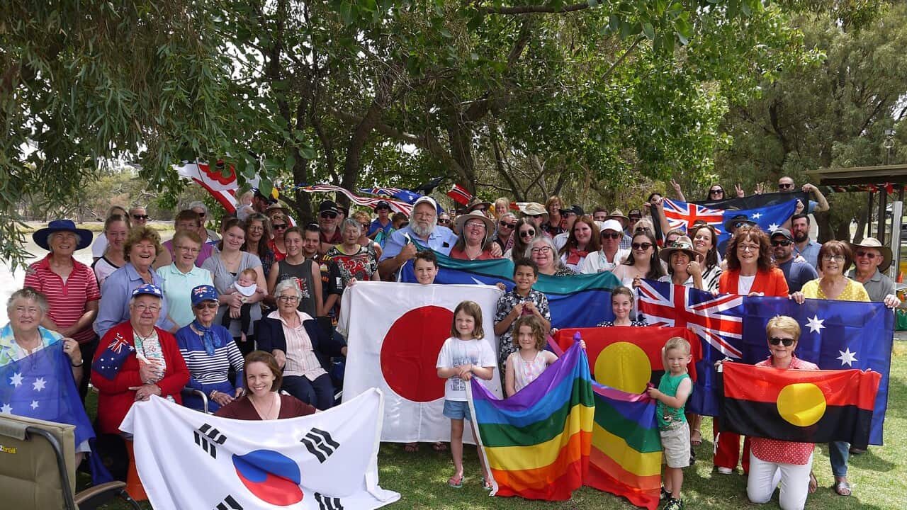 Dozens of people gathered in Beulah, Saturday 18 January 2020, in response to a local couple who raised a Nazi flag above their home 