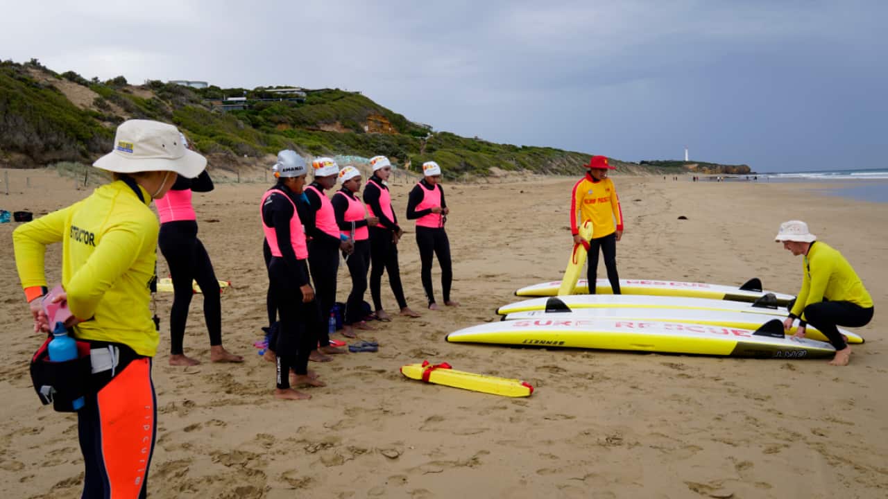 Life Saving Victoria instructors on Fairhaven beach with Sri Lankan Life Guards.