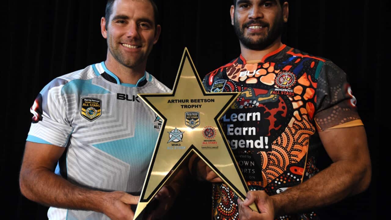 NRL World All Stars captain Cameron Smith (L)