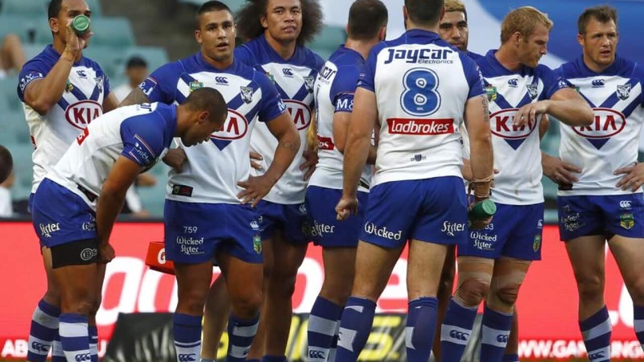 Canterbury-Bankstown Bulldogs players react