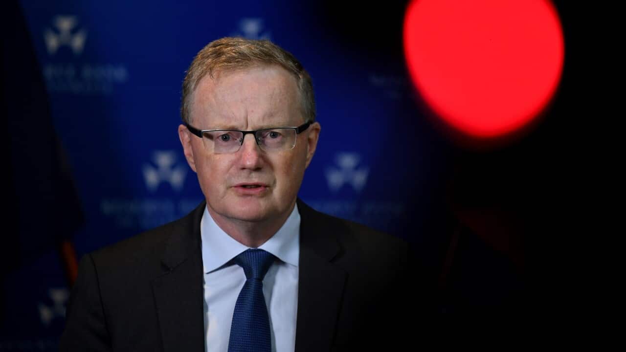 Governor of the Reserve Bank of Australia (RBA) Phillip Lowe speaks to the media during a press conference in Sydney, Tuesday, April 21, 2020. (AAP Image/Joel Carrett) NO ARCHIVING