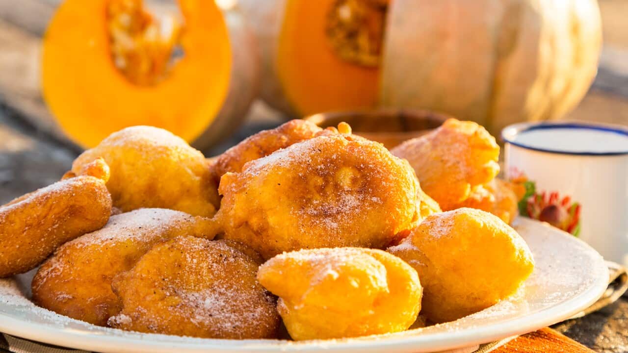 Pumpkin fritters with sweet ginger yoghurt