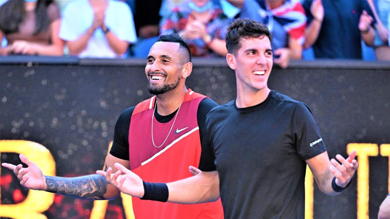 Nick Kyrgios (left) and Thanasi Kokkinakis of Australia.