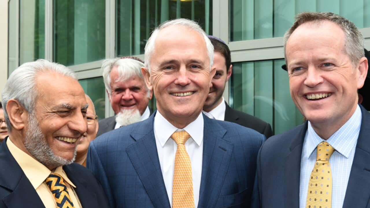 (L-R) The Grand Mufti of Australia, Malcolm Turnbull and Bill Shorten