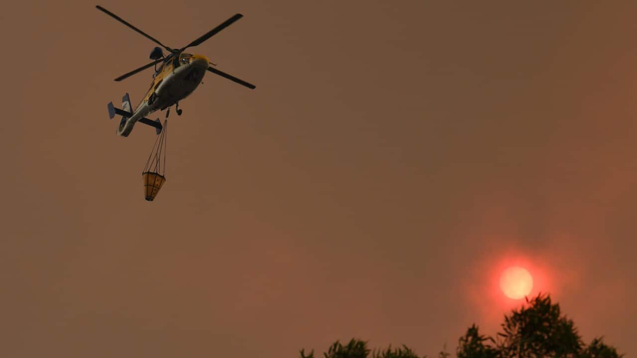 Water bombing aircraft battle the Green Wattle Creek Fire southwest of Sydney