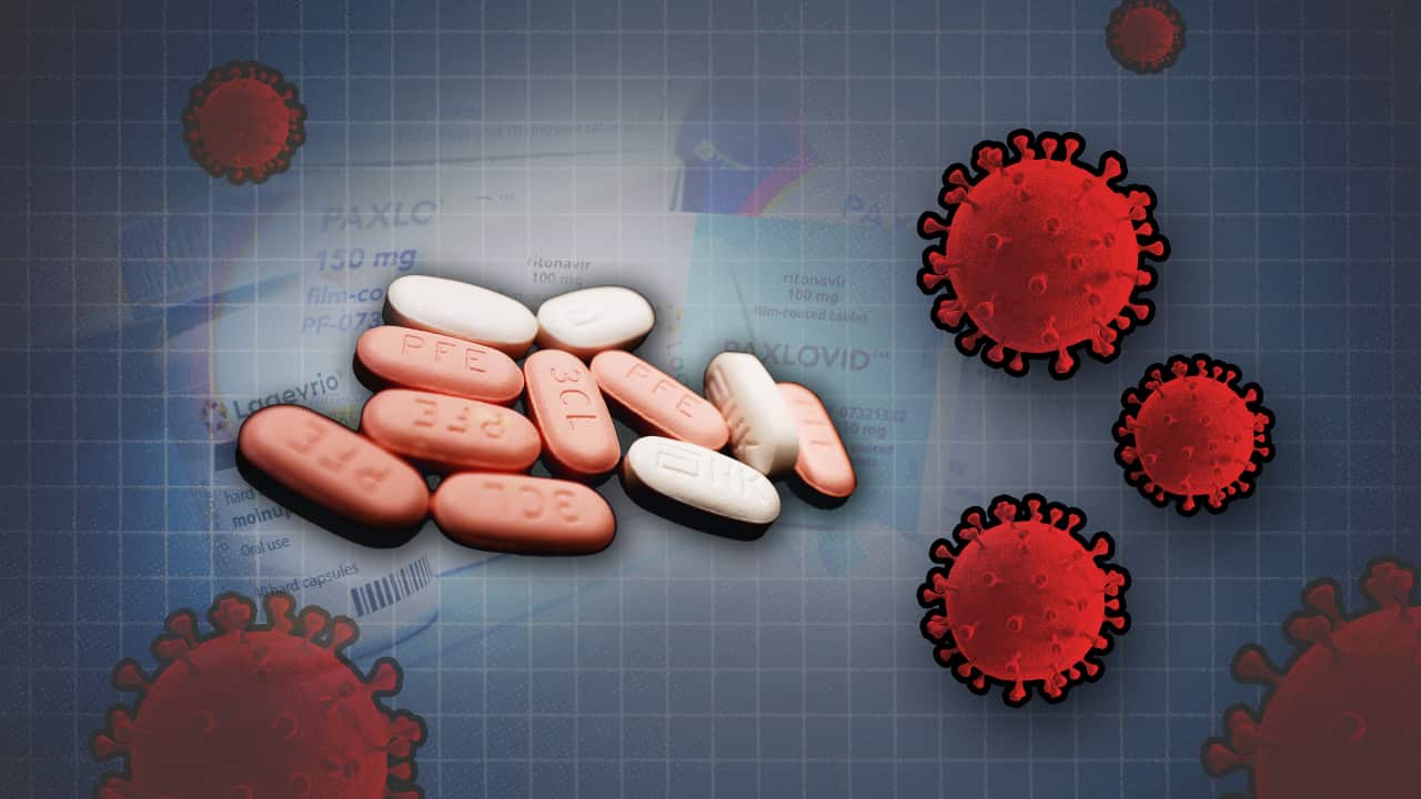 A graphic depicting antiviral treatments for COVID-19.