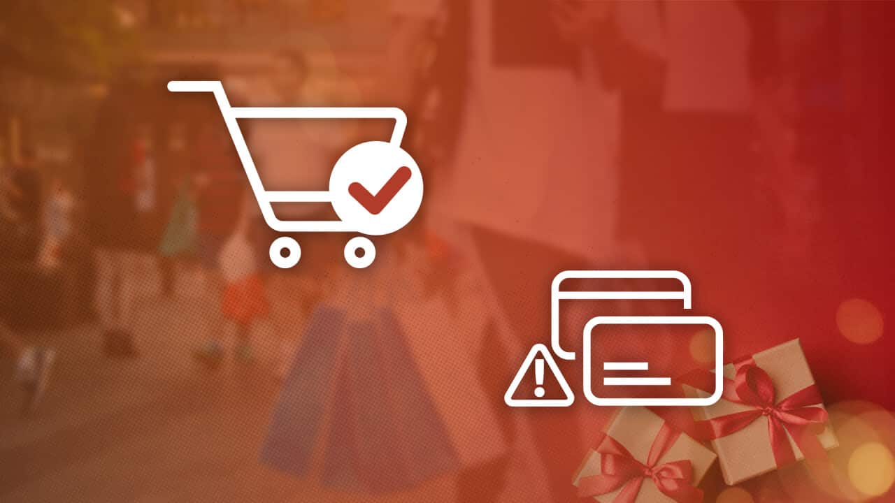 graphics of a trolley with a tick and scams