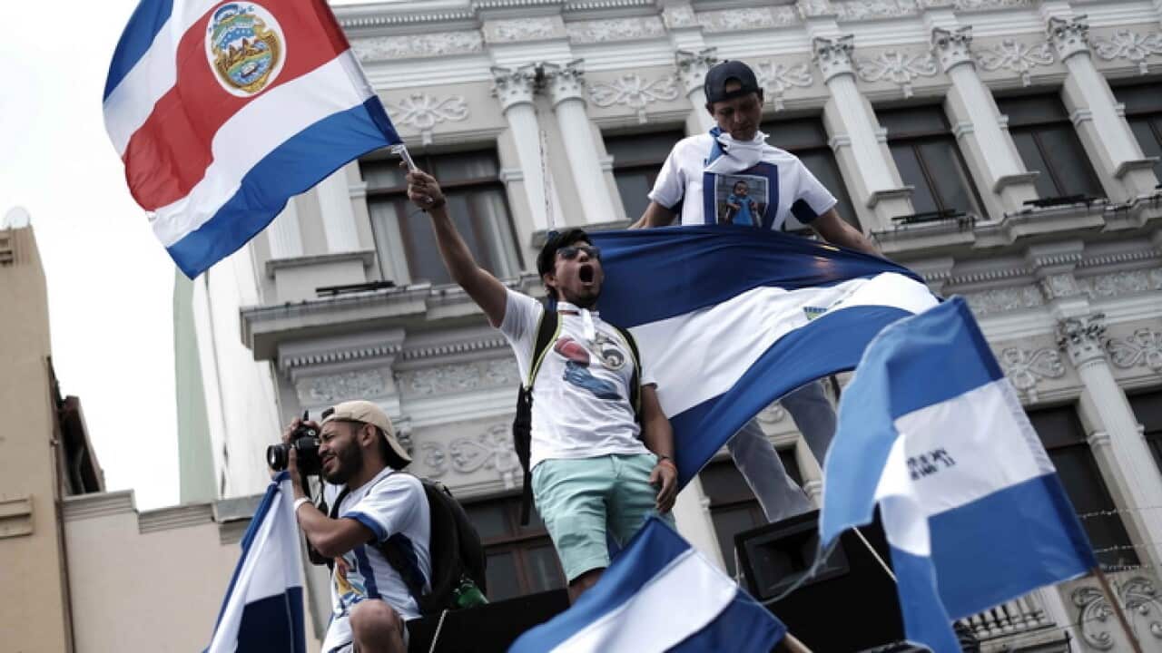 Nicaraguans living in Costa Rica protest against the Nicaraguan government
