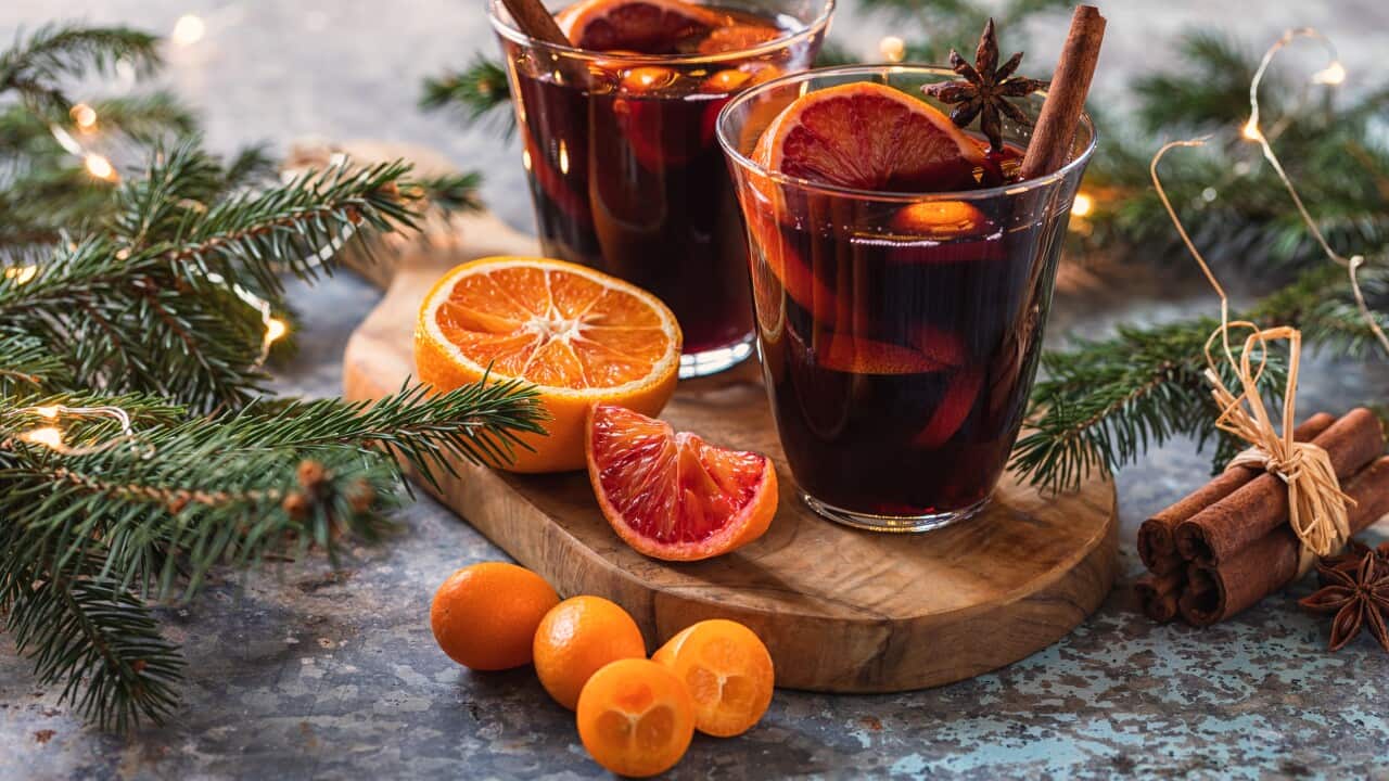 Hot mulled wine with spices for Christmas