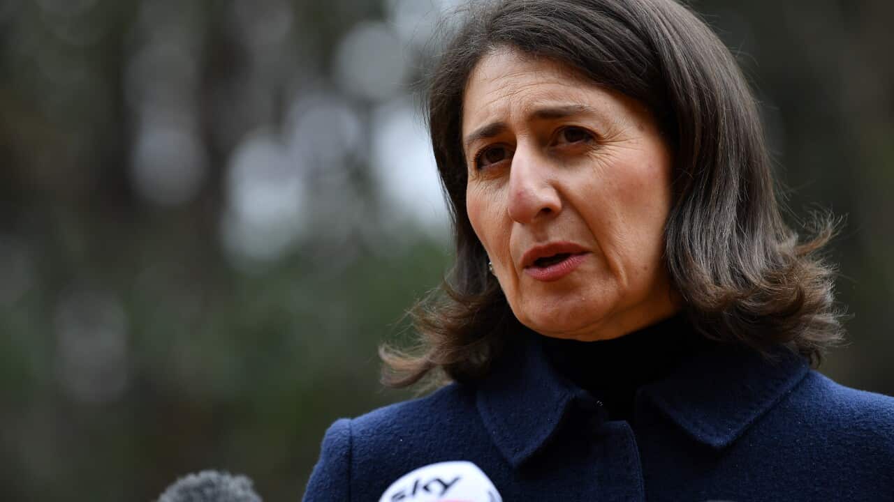 NSW Premier Gladys Berejiklian speaks to the media during a press conference at Shane’s Park in Sydney, Sunday, September 26, 2021. (AAP Image/Joel Carrett) NO ARCHIVING