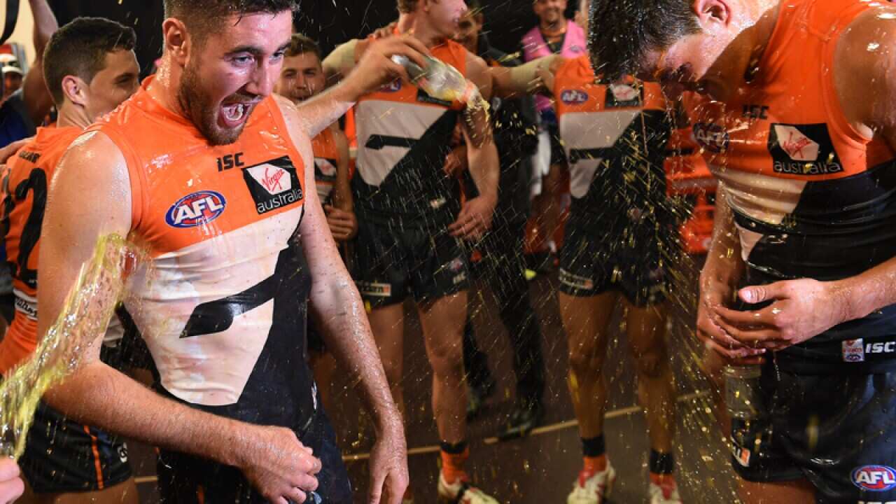 The Greater Western Sydney Giants' Kristian Jaksch (left) and Tom Boyd