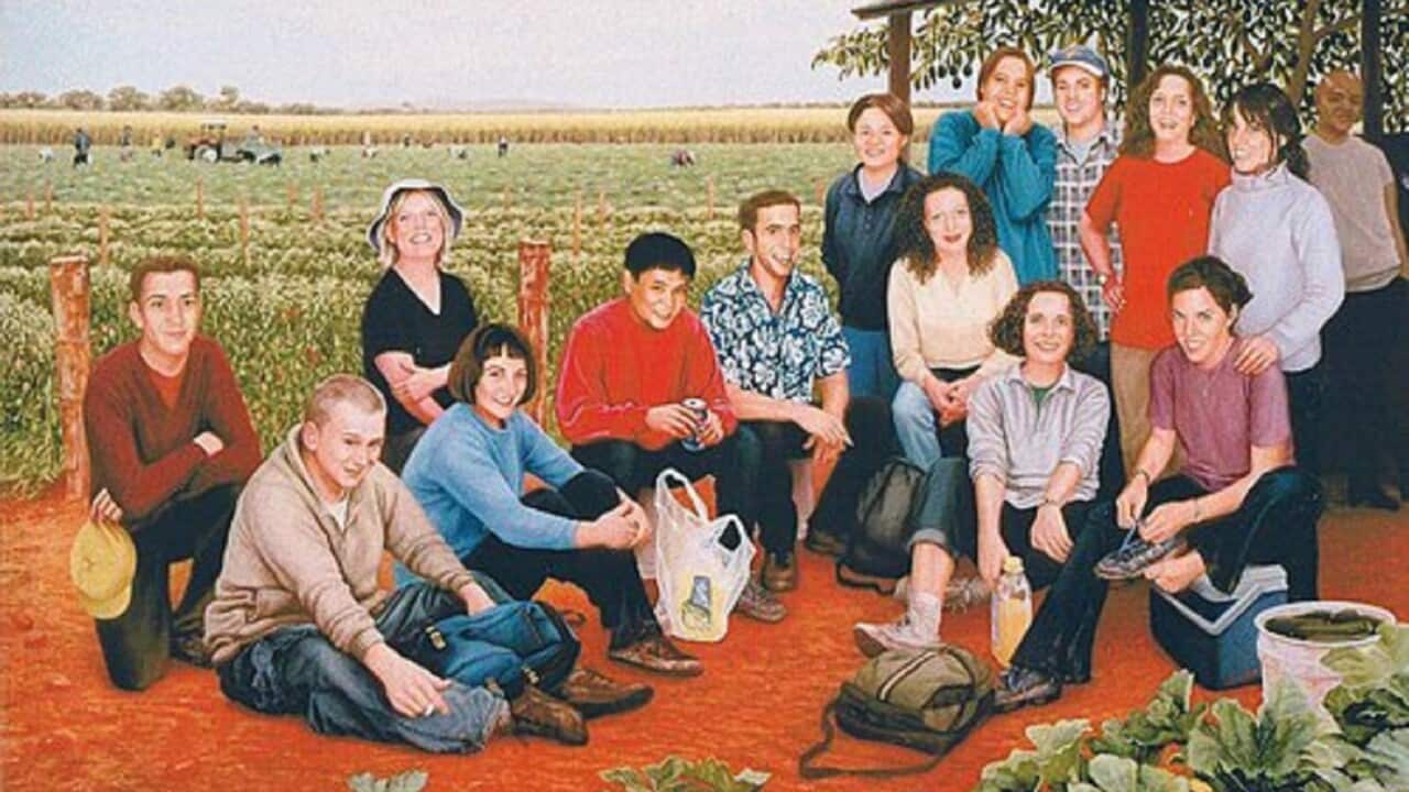 A portrait by Josonia Palaitis depicts the 15 backpackers killed in the Childers fires (Supplied).jpg