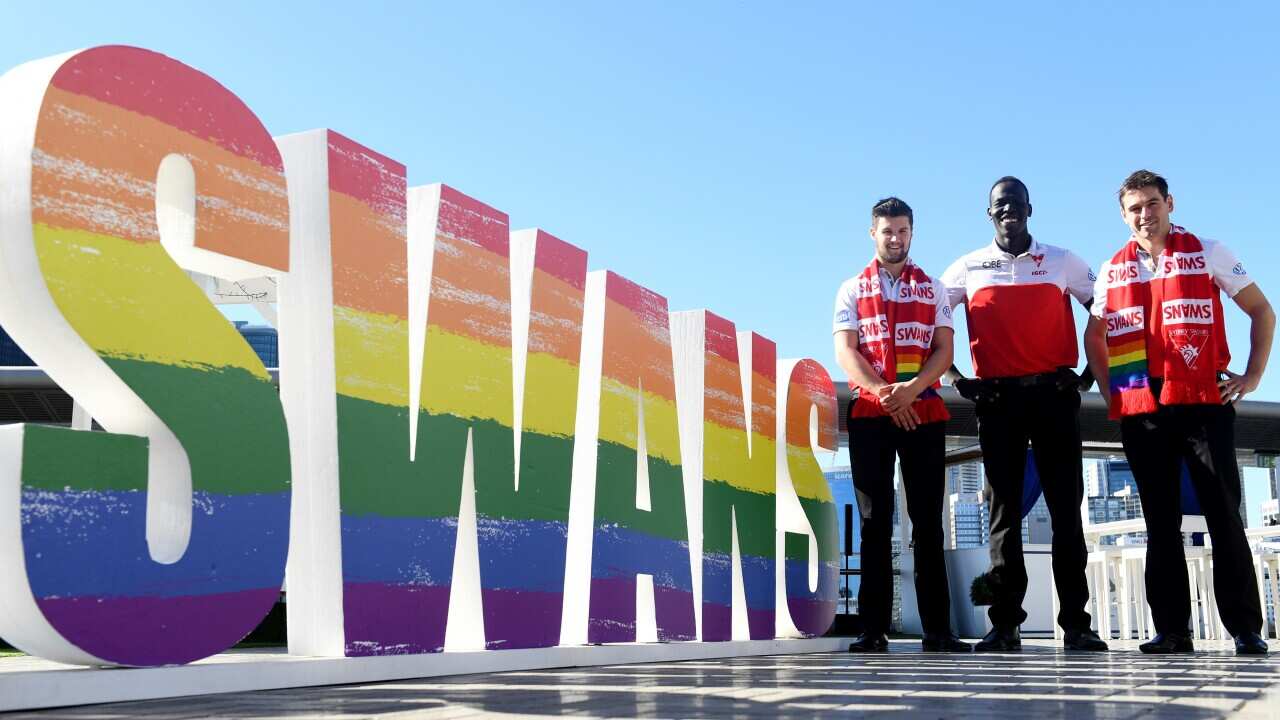 Sydney Swans AFL players Nic Newman, Aliir Aliir and Nick Smith.