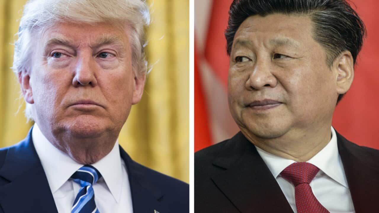 US President Donald J. Trump and (R) Chinese President Xi Jinping