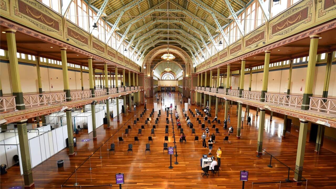 A general view of the vaccination centre at the Royal Exhibition building in Melbourne, Monday, March 22, 2021.