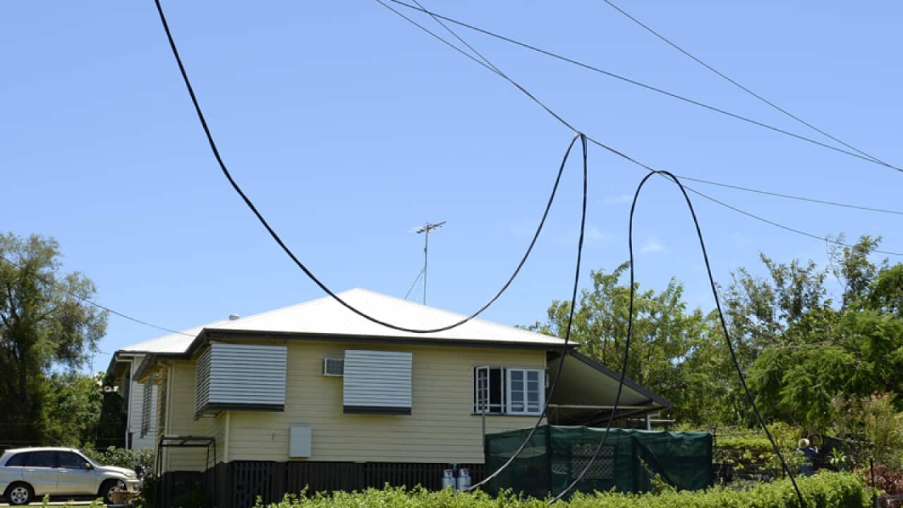 Power lines damaged by Cyclone Marcia in Rockhampton