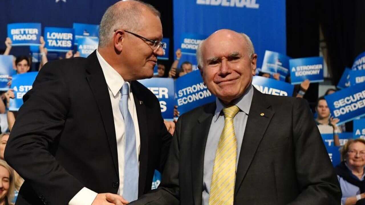 Scott Morrison and former PM John Howard at the Sydney campaign rally.