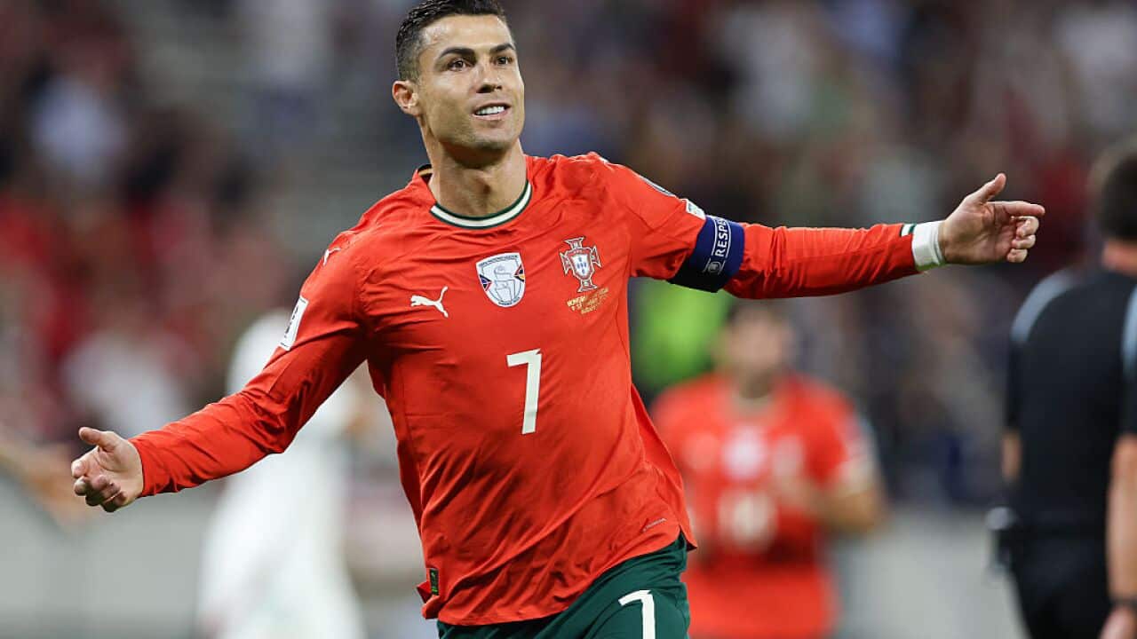 Cristiano Ronaldo of Portugal celebrates after scoring a