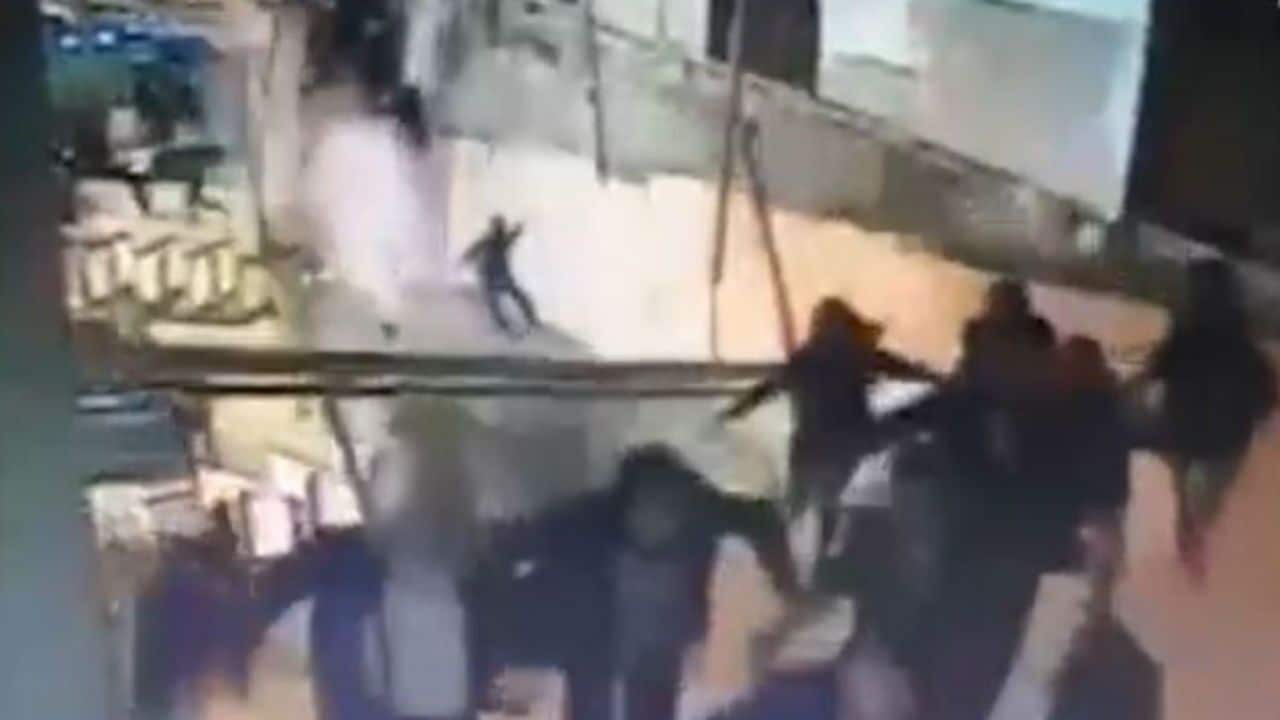 The dramatic CCTV footage captures the moment a floor collapsed inside the Indonesian Stock Exchange building.