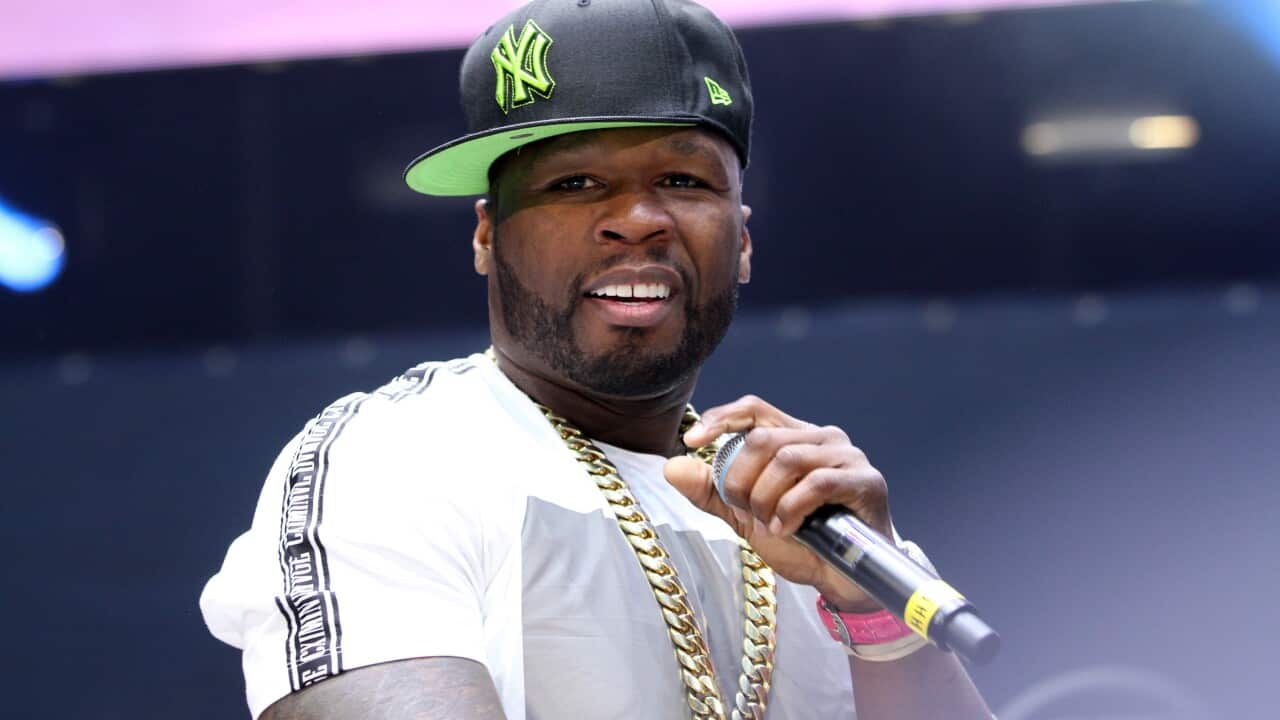 50 Cent is seen performing at Hot 97 Summer Jam at MetLife Stadium 