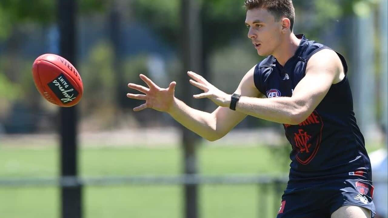 Jake Lever during a Melbourne Demons AFL training session.