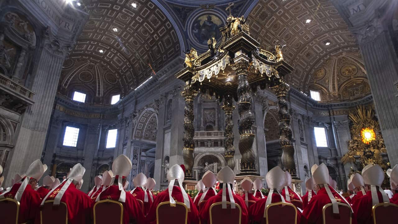 Cardinals attend mass on the fifth day of the "Novendiali,"