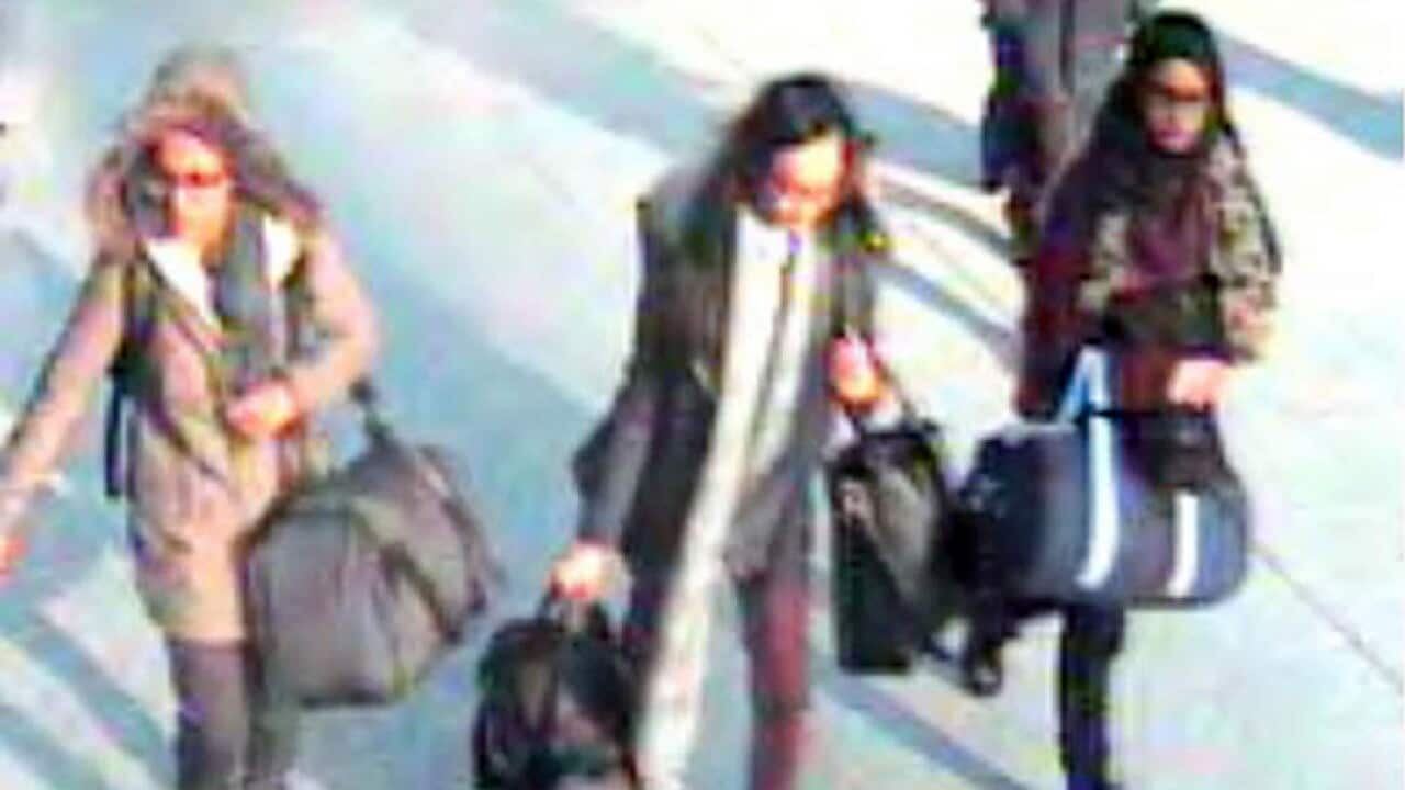 15-year-old Amira Abase, Kadiza Sultana, 16, and Shamima Begum before catching a flight in 2015 to join IS