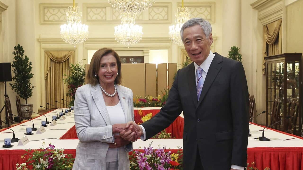 House Speaker Nancy Pelosi and Singapore’s Prime Minister Lee Hsien Loong met during her tour to Asia Pelosi