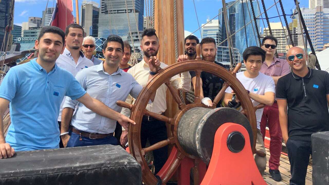 On board the HMS 'Endeavour' at Darling Harbour.
