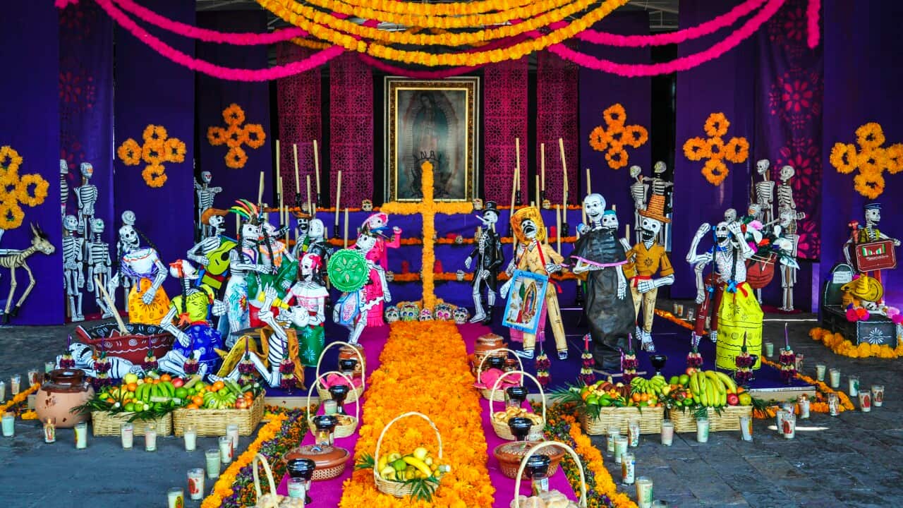 México City: A Day of the Dead Altar at the Basilica of the Virgin Guadalupe