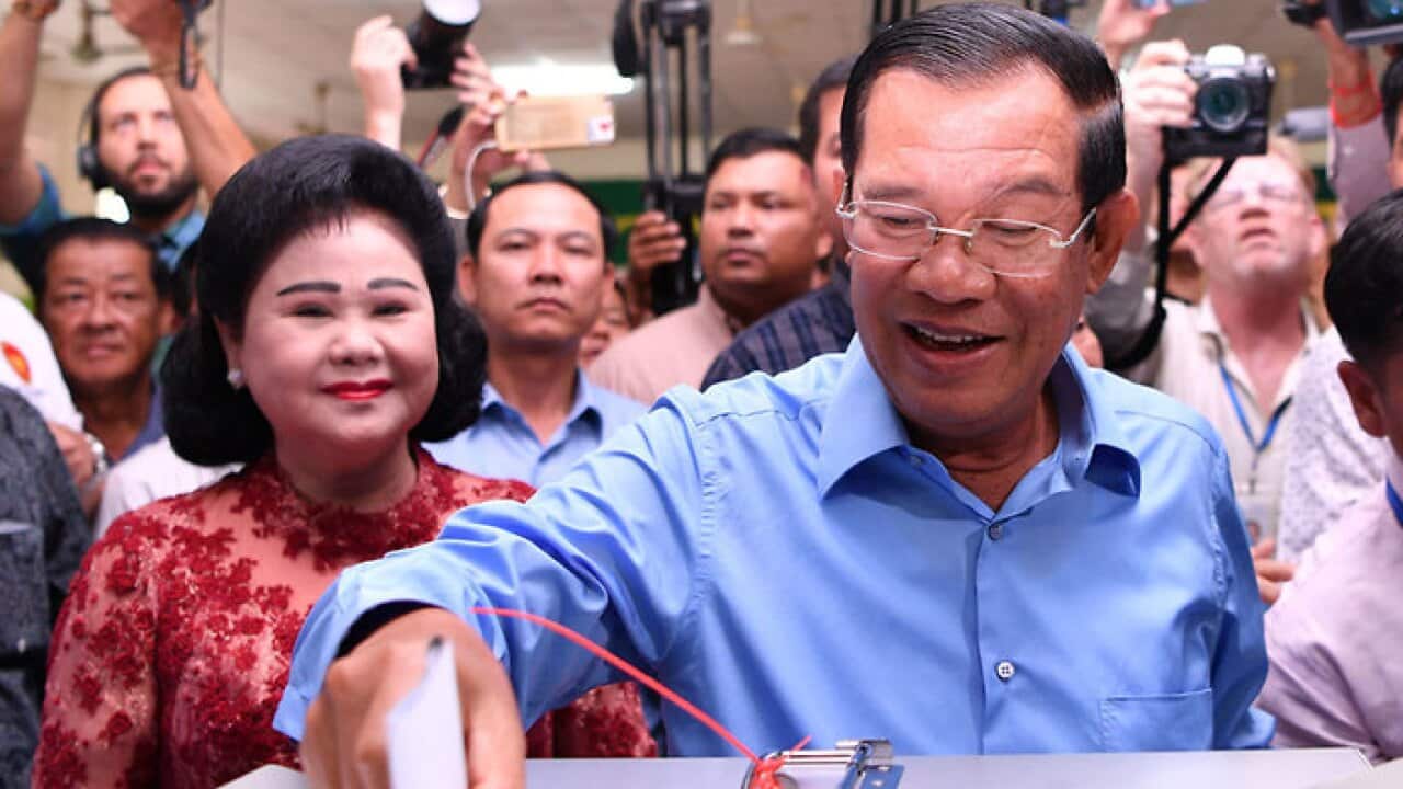 PM Hun Sen casts his vote during the 2018 general election in Phnom Penh