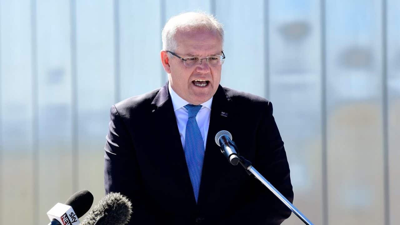 Prime Minister Scott Morrison gives a speech during the official opening of the Western Sydney International Experience Centre, Luddenham, NSW, Monday, September 2, 2019. ( AAP Image/Bianca De Marchi) NO ARCHIVING