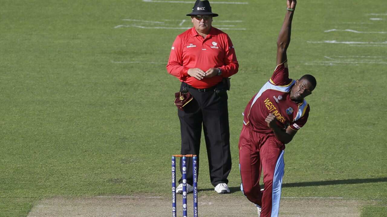 West Indies bowler Jason Holder bowls