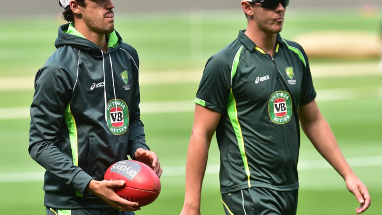 Mitchell Starc (left) and Josh Hazlewood