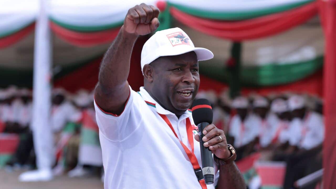 General Evariste Ndayishimiye addresses, Jan 26, 2020 at Gitega,Burundi, during the ruling party CNDD-FDD's congress to nominate it's presidential candidate.