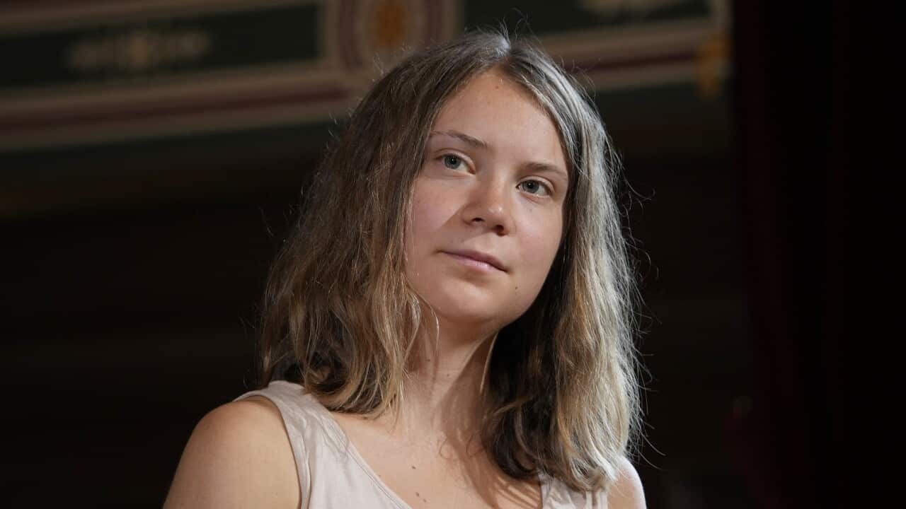 Climate activist Greta Thunberg of Sweden attends a press conference in Paris