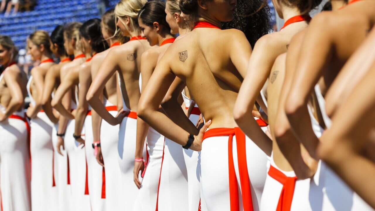 Grid models line up after the the qualifying session for the Formula One Grand Prix at the Monaco racetrack in Monaco, Saturday, May 27, 2017.