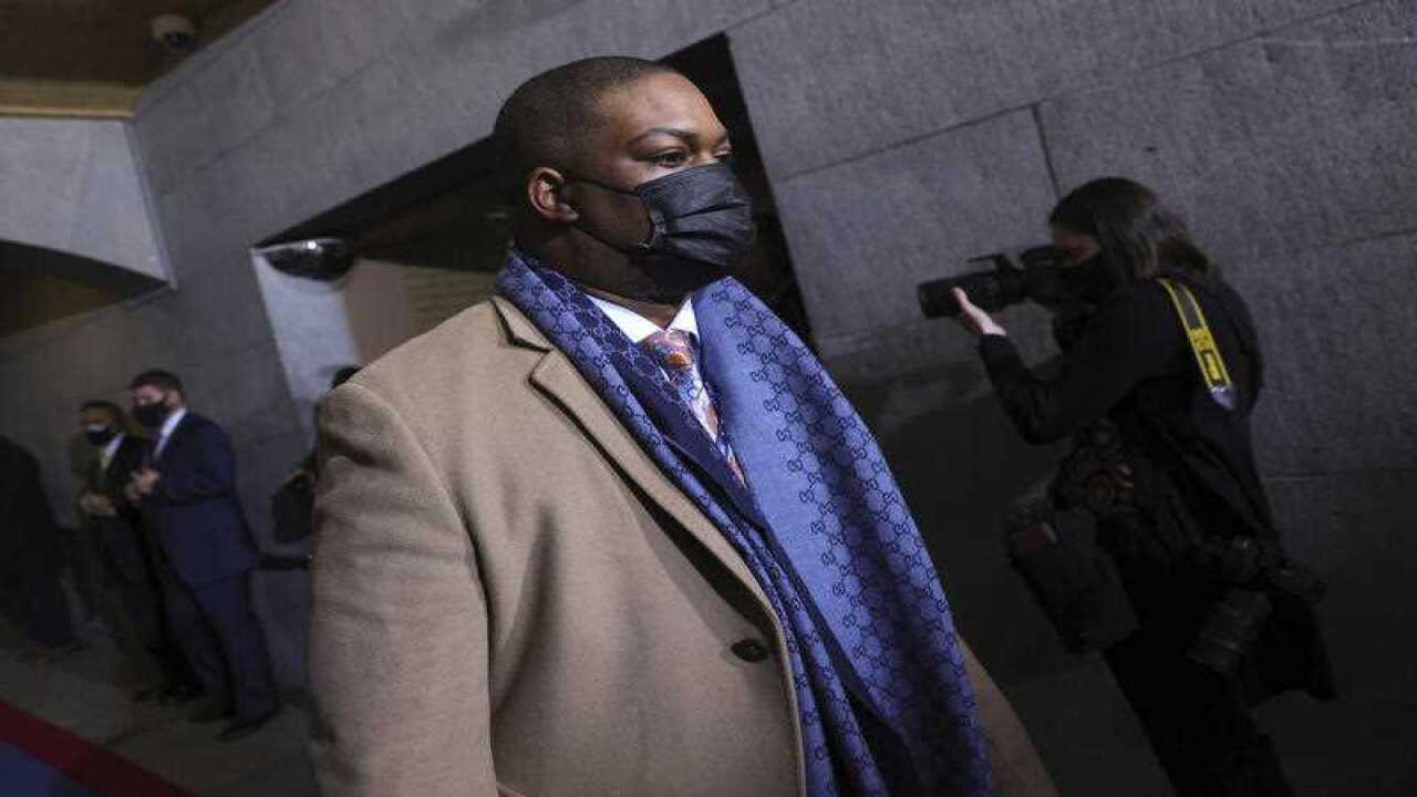 Eugene Goodman escorted Vice President Kamala Harris to the ceremony.