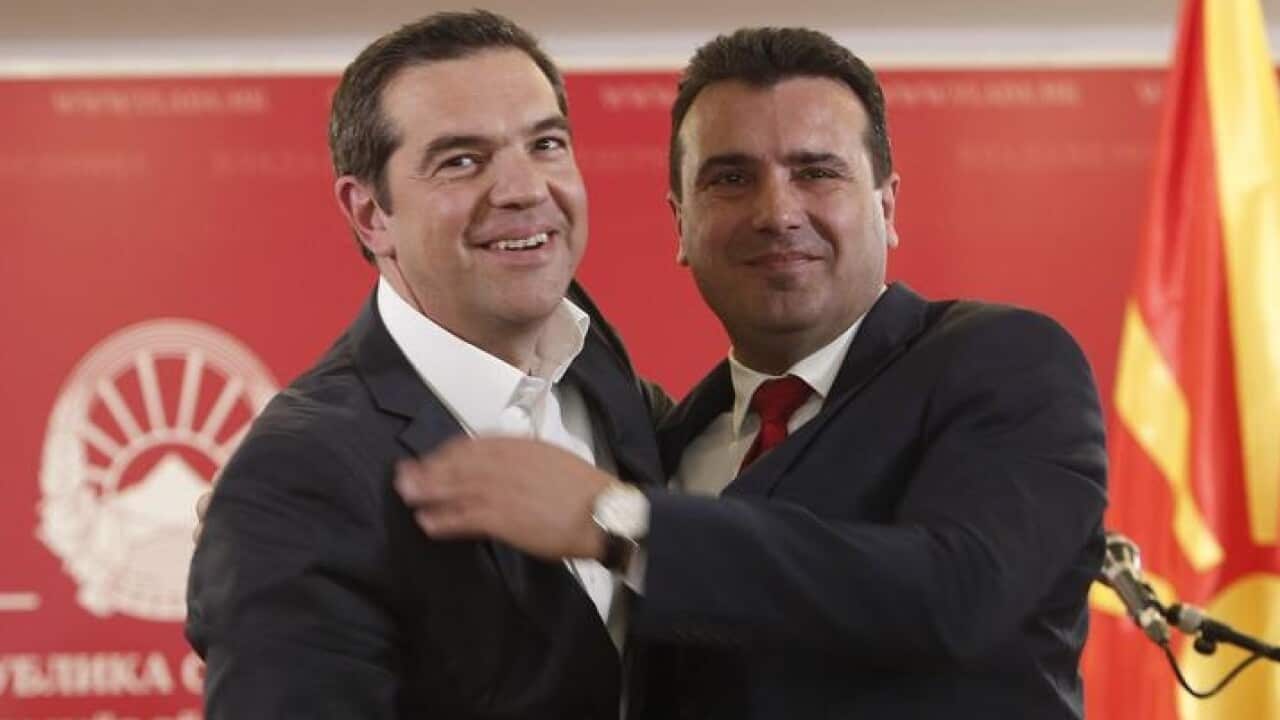 Greek Prime Minister Alexis Tsipras and North Macedonia's Zoran Zaev.