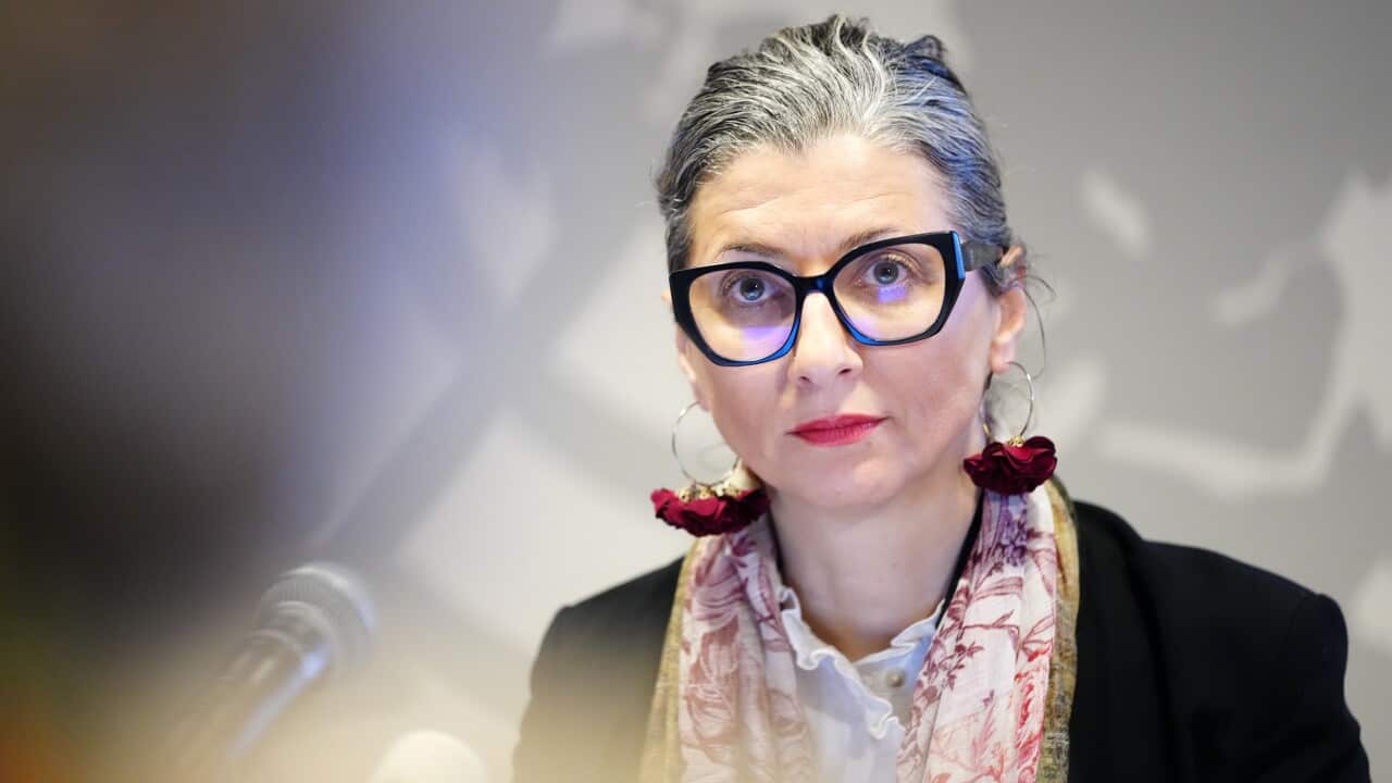 United Nations Special Rapporteur on the Occupied Palestinian Territories, Francesca Albanese, gives a press conference at the UN City in Copenhagen,