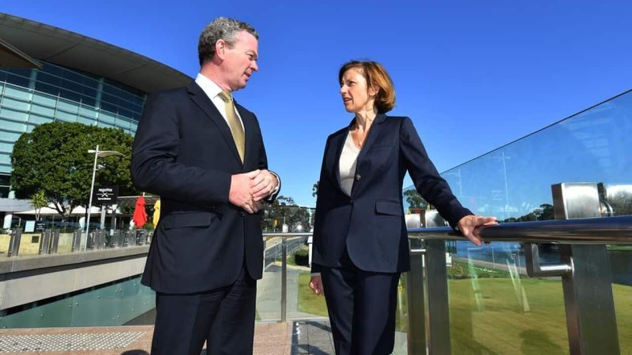 Christopher Pyne and French defence minister Florence Parly