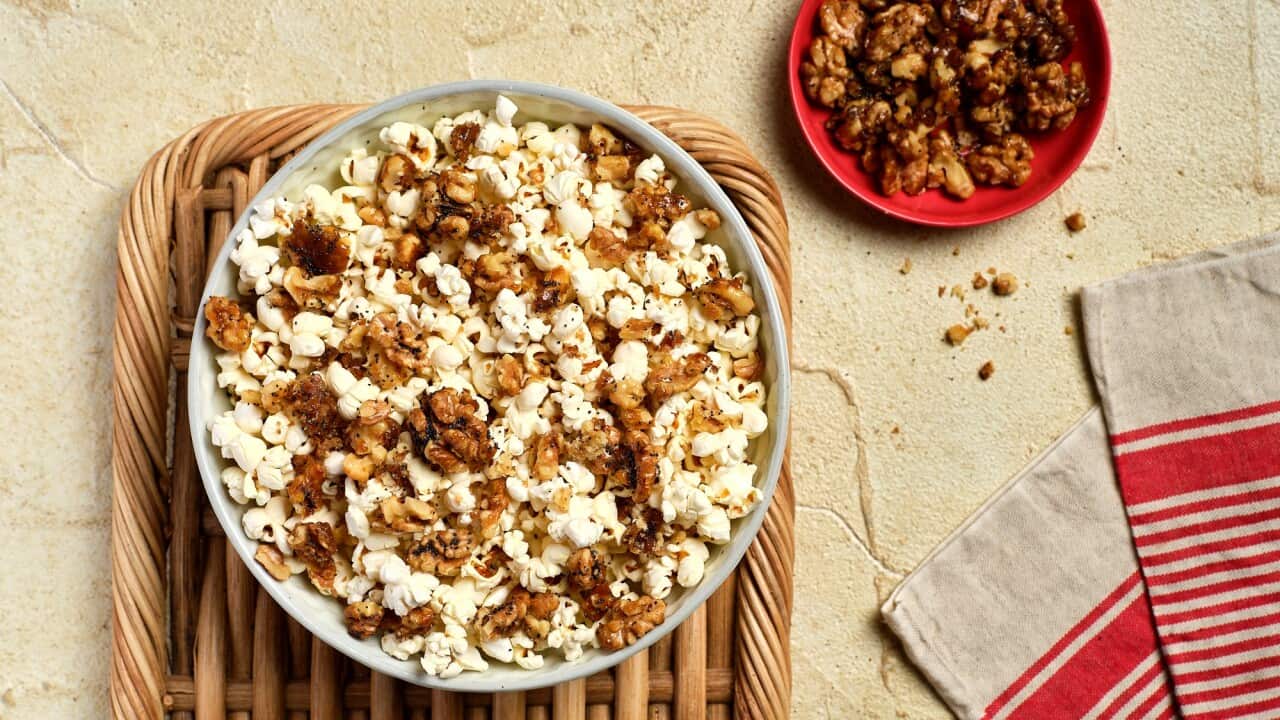 Candied walnut and poppyseed popcorn (Poland)