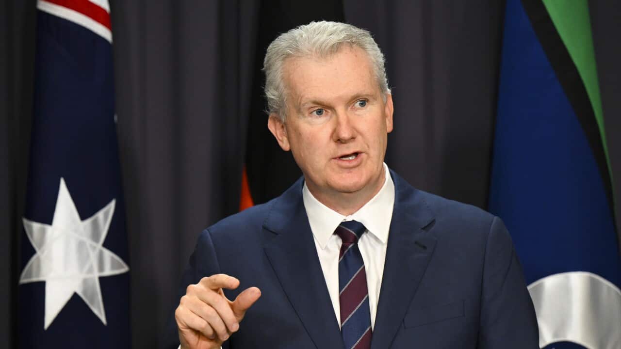 A man wearing a suit speaks at a podium