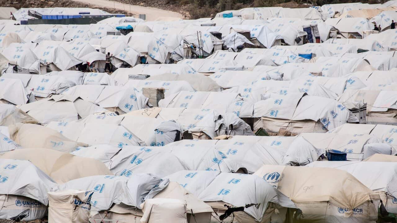 Mahema katika kambi yamuda yawakimbizi ya Kara Tepe, Lesbos