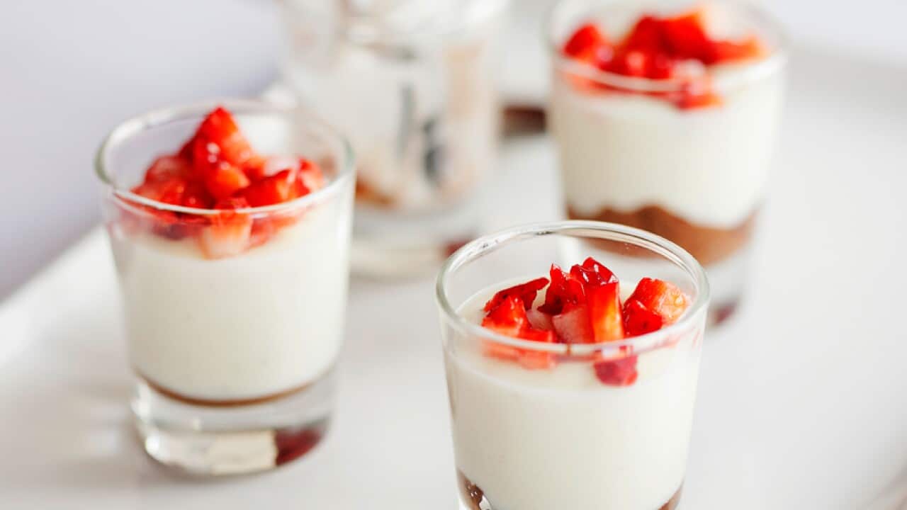 Cardamom-scented chocolate phirni with strawberries